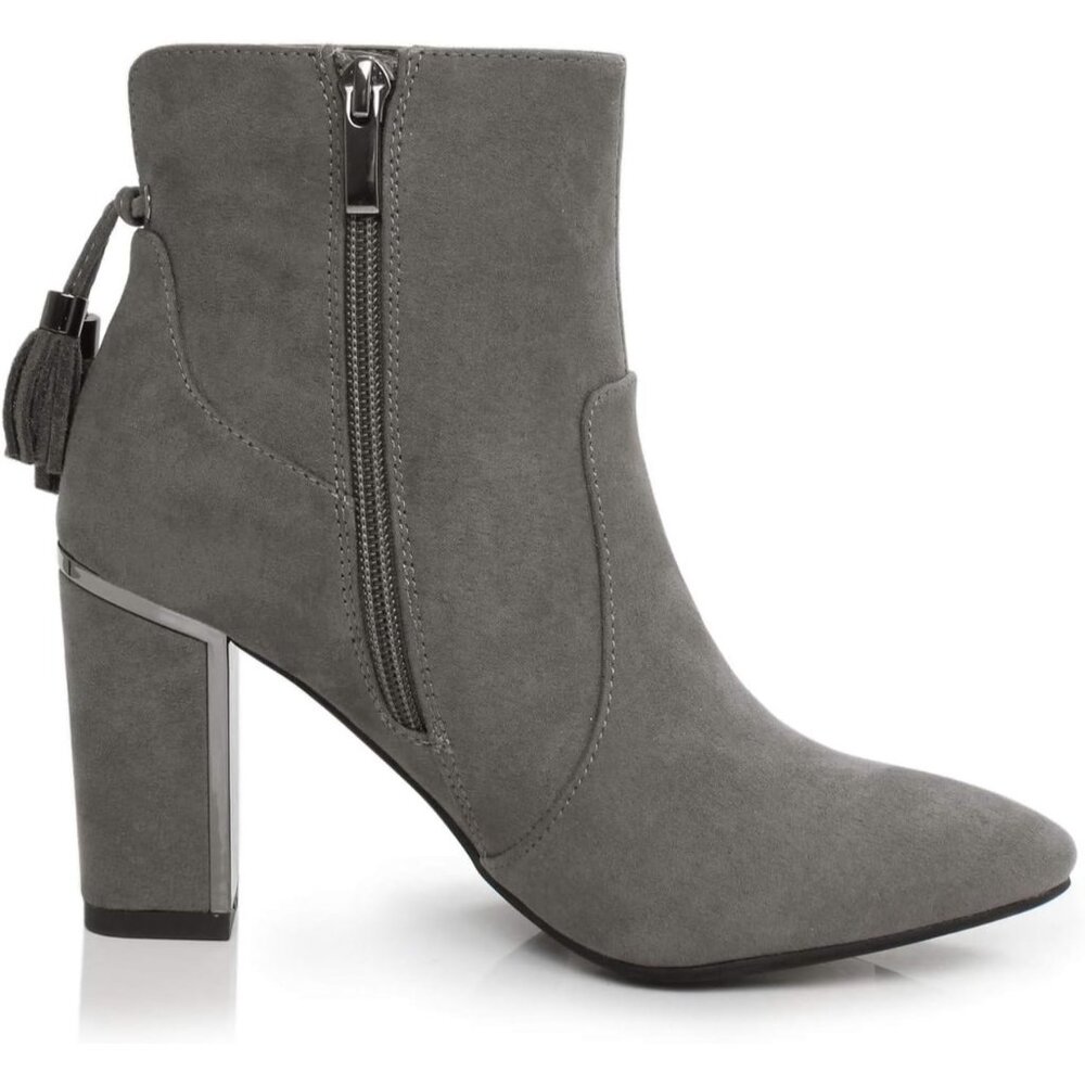 Women's Stylish Shiny Chunky Heel Dress Boot  Briana Grey - Picture 3 of 7